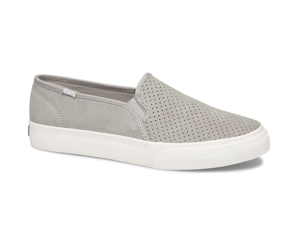 Slip Ons Keds Femme Grise - Double Decker Perf Suede - 859-KHIZVJ